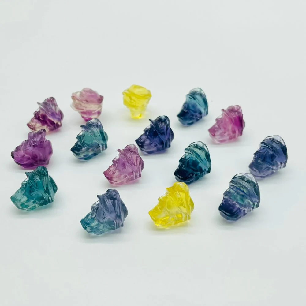 Rainbow Fluorite Caribbean Pirate Captain Skull Carving Wholesale - Image 4