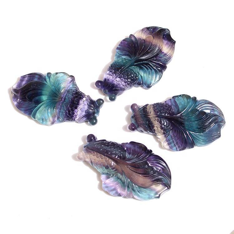 rainbow fluorite carving goldfish pendant - Image 3