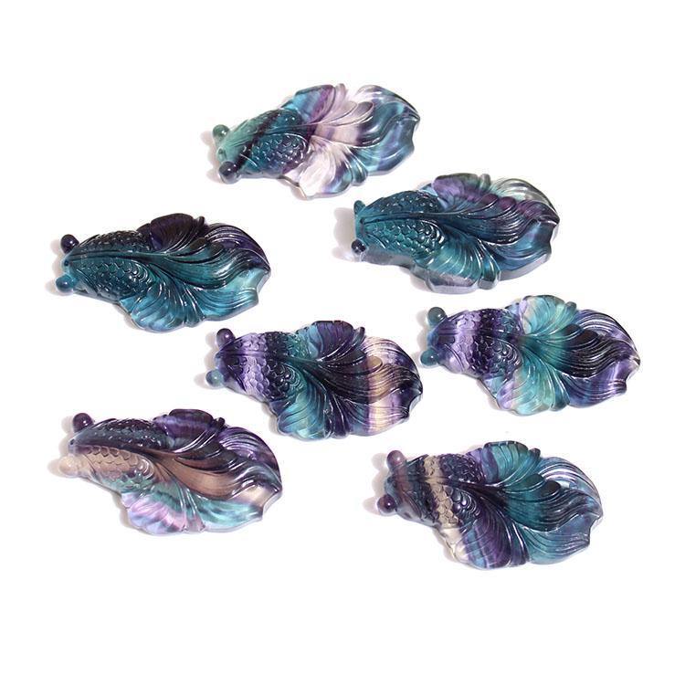 rainbow fluorite carving goldfish pendant - Image 6