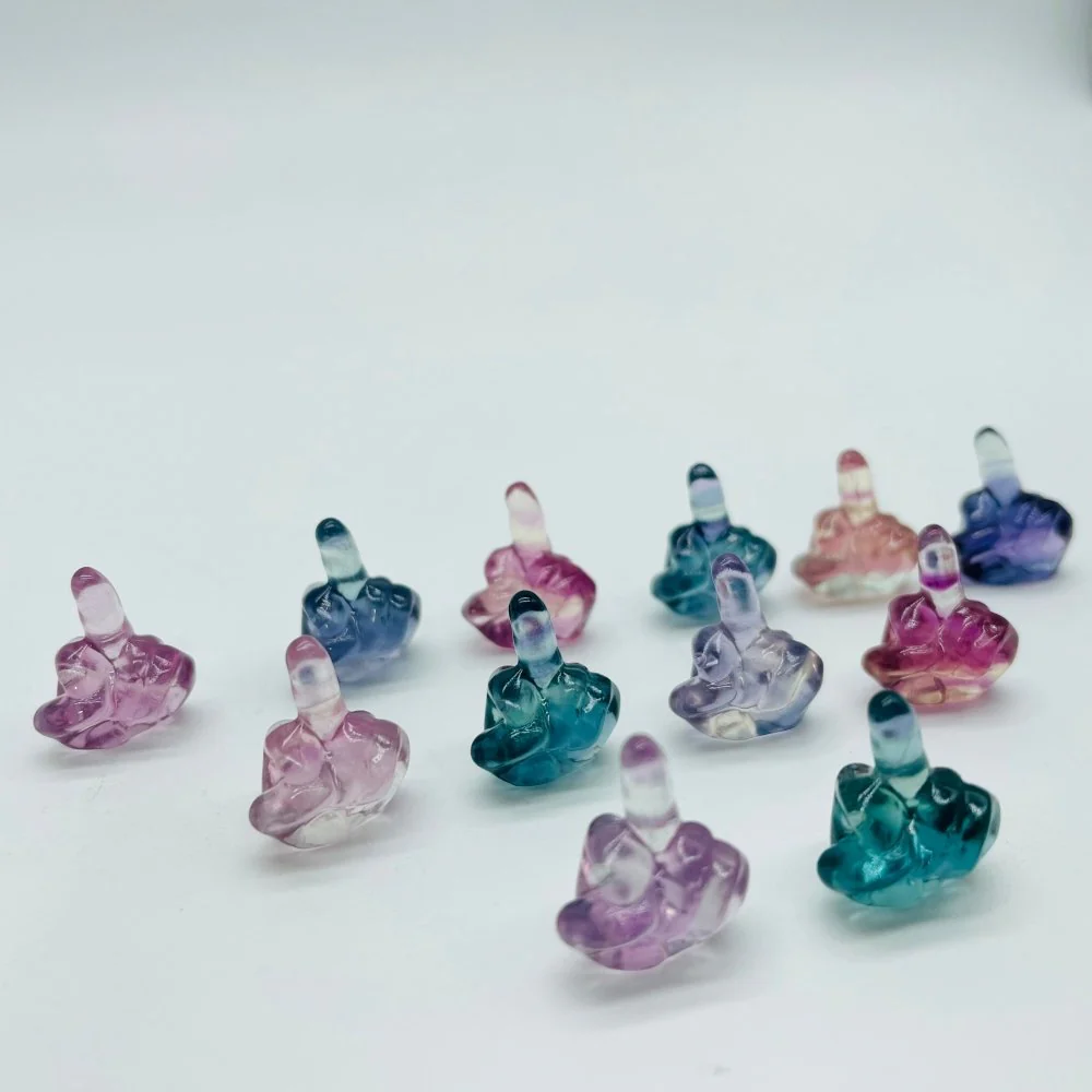 Rainbow Fluorite Carving Middle Finger Statue Wholesale - Image 2