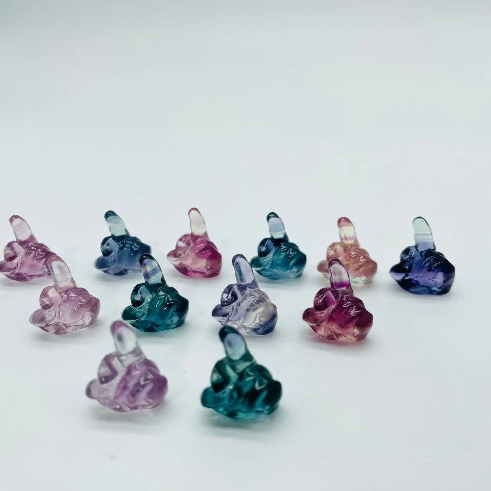Rainbow Fluorite Carving Middle Finger Statue Wholesale - Image 3