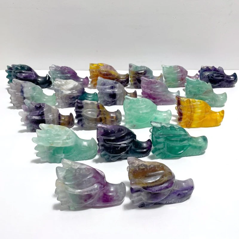 20 Pieces Rainbow Fluorite Dragon Head Carving
