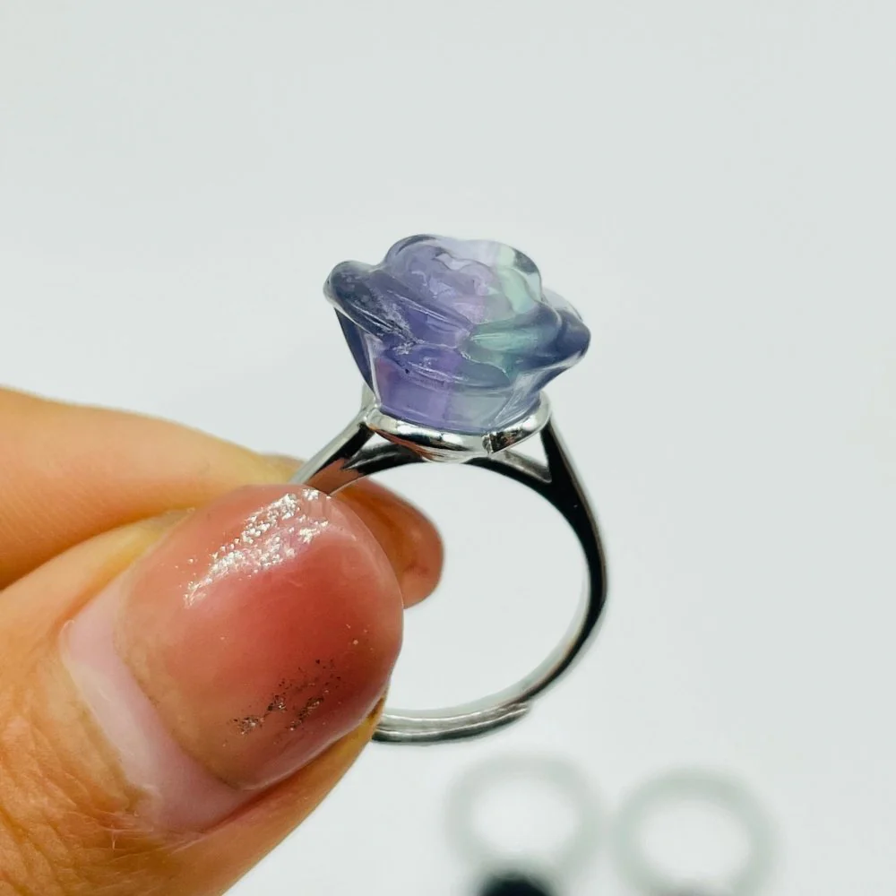 Rainbow Fluorite Flower Ring Wholesale - Image 3