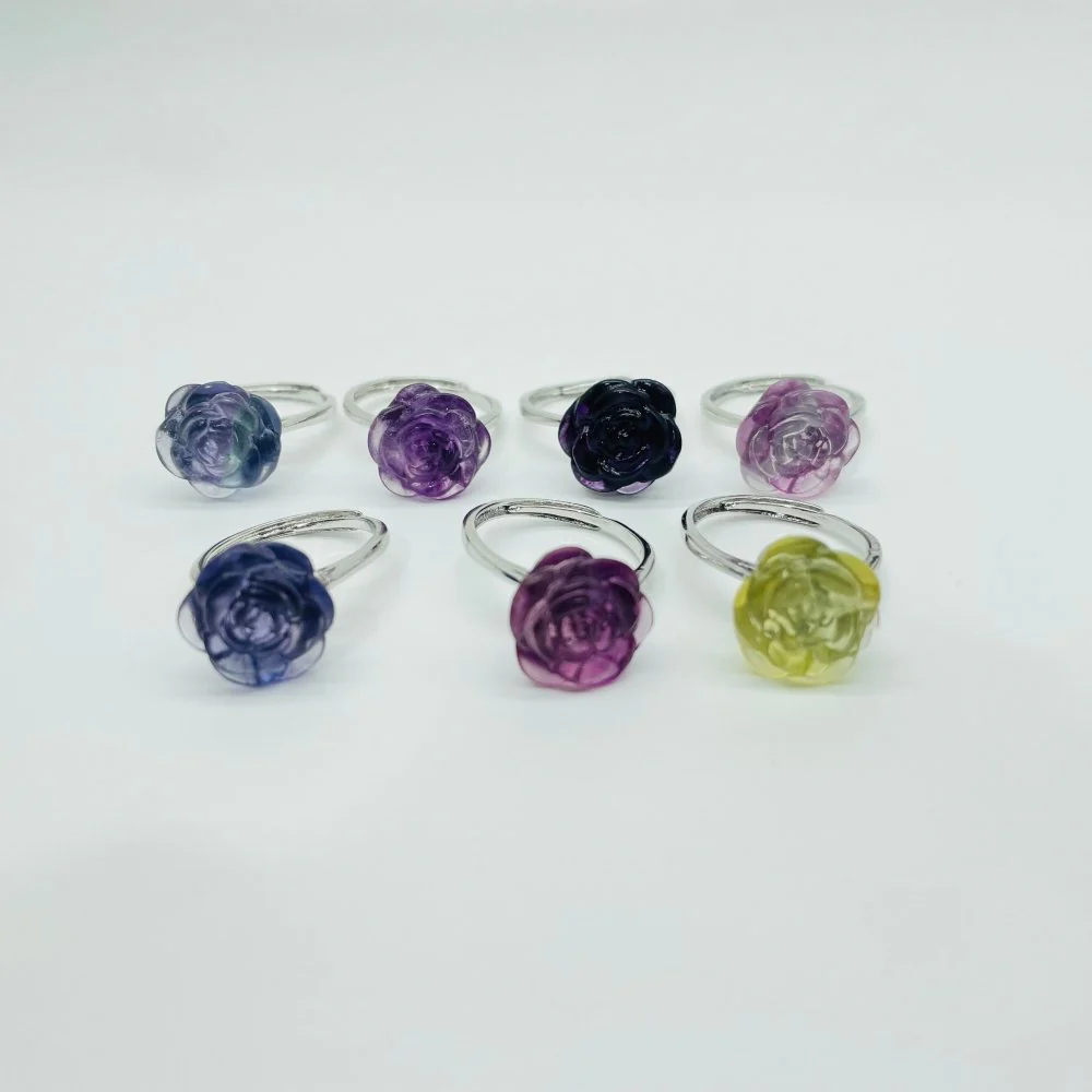 Rainbow Fluorite Flower Ring Wholesale - Image 4
