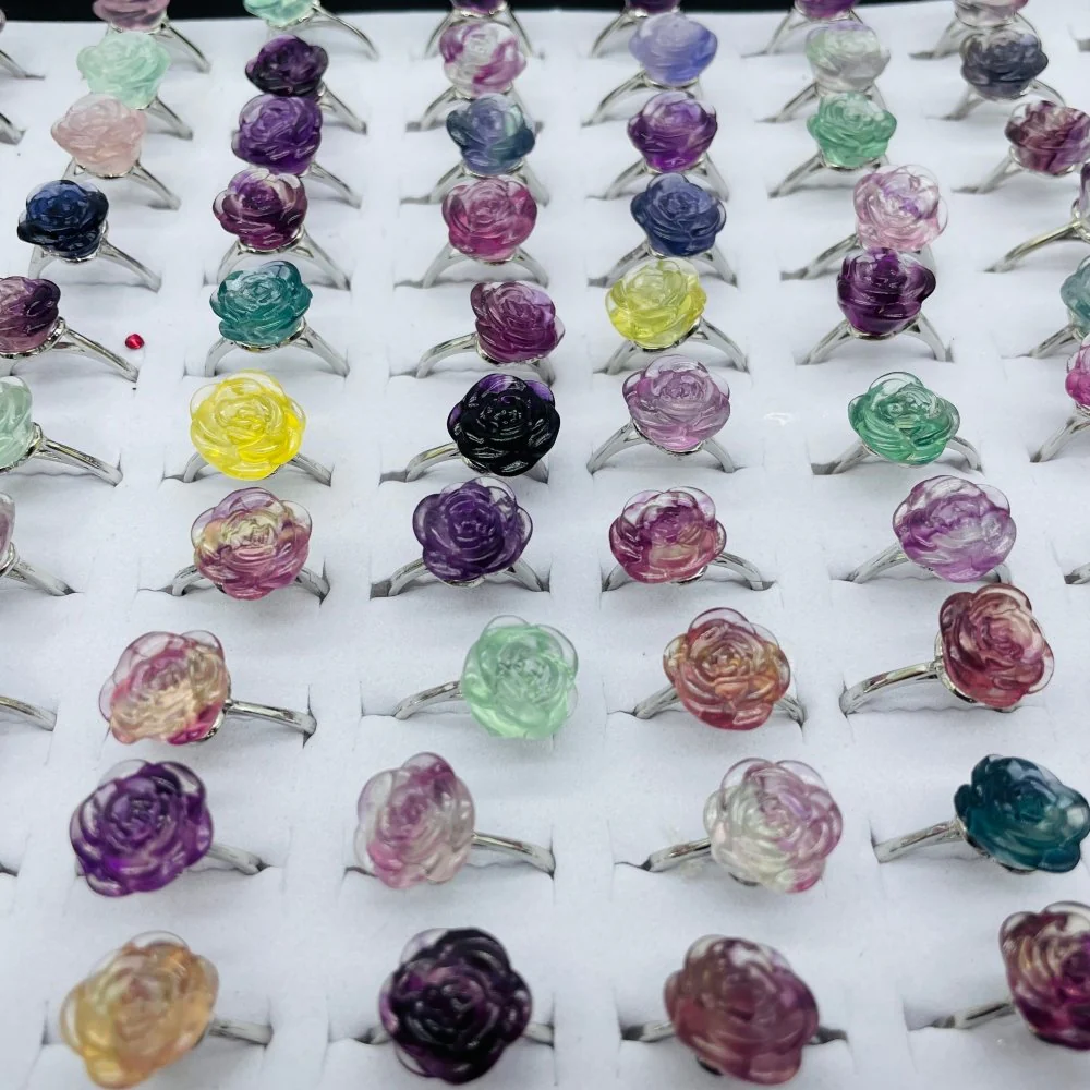 Rainbow Fluorite Flower Ring Wholesale - Image 5