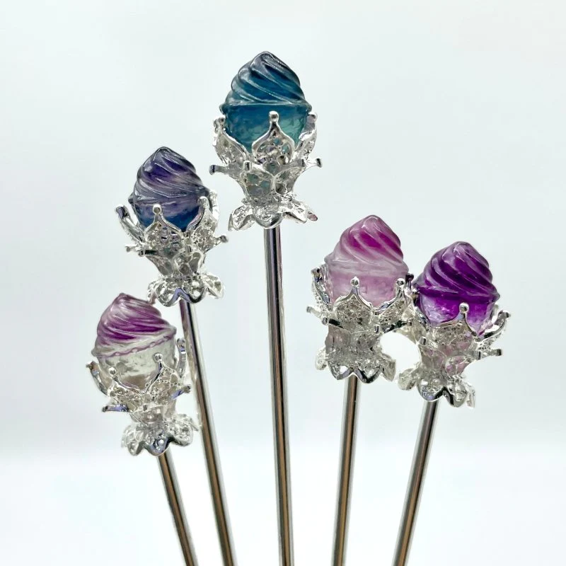 Rainbow Fluorite Fruit Hairpin Carving Wholesale