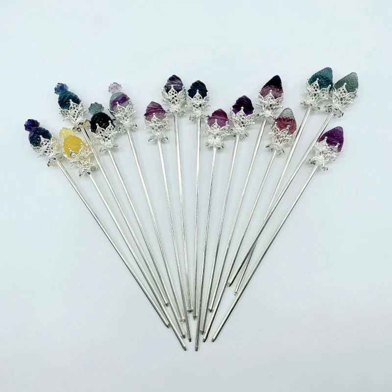 Rainbow Fluorite Fruit Hairpin Carving Wholesale - Image 2