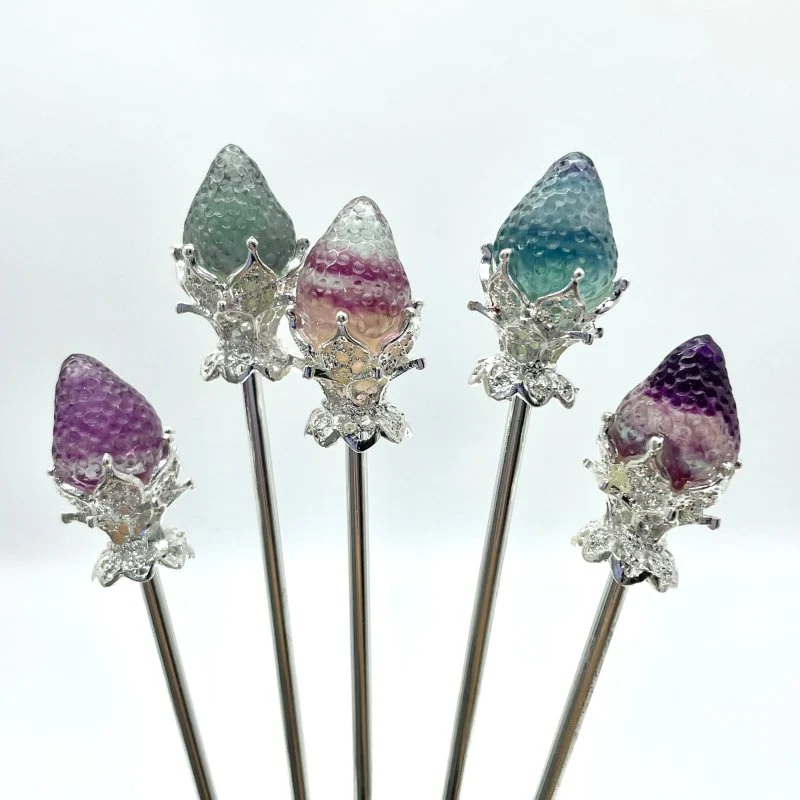 Rainbow Fluorite Fruit Hairpin Carving Wholesale - Image 3