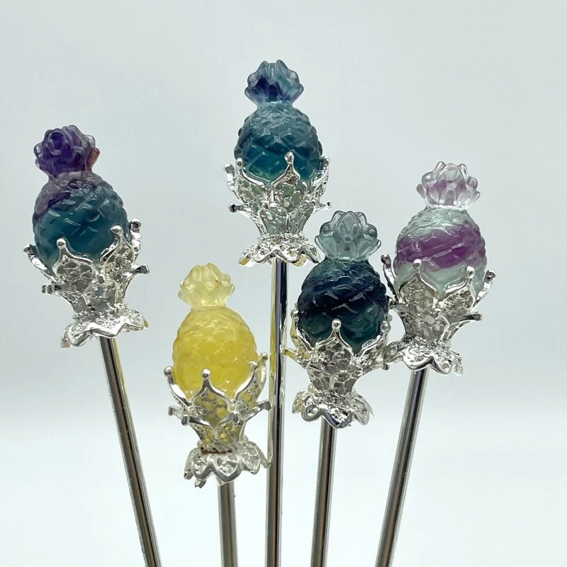 Rainbow Fluorite Fruit Hairpin Carving Wholesale - Image 4