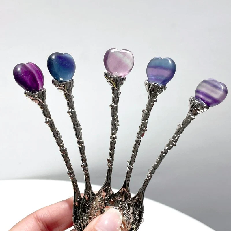 Rainbow Fluorite Heart Silver Coffee Spoon Wholesale - Image 2