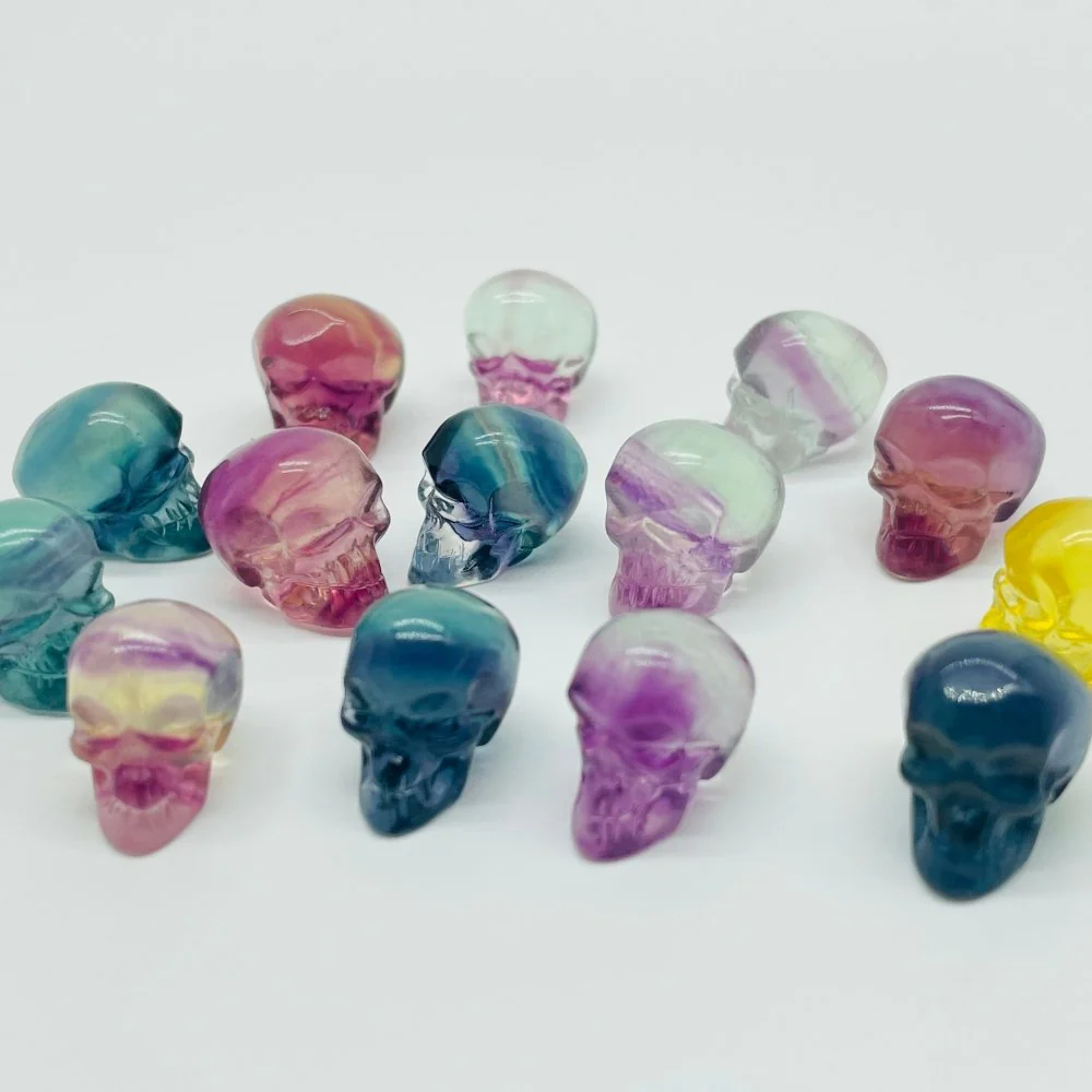 Rainbow Fluorite Mini Halloween Skull Carving Wholesale - Image 2