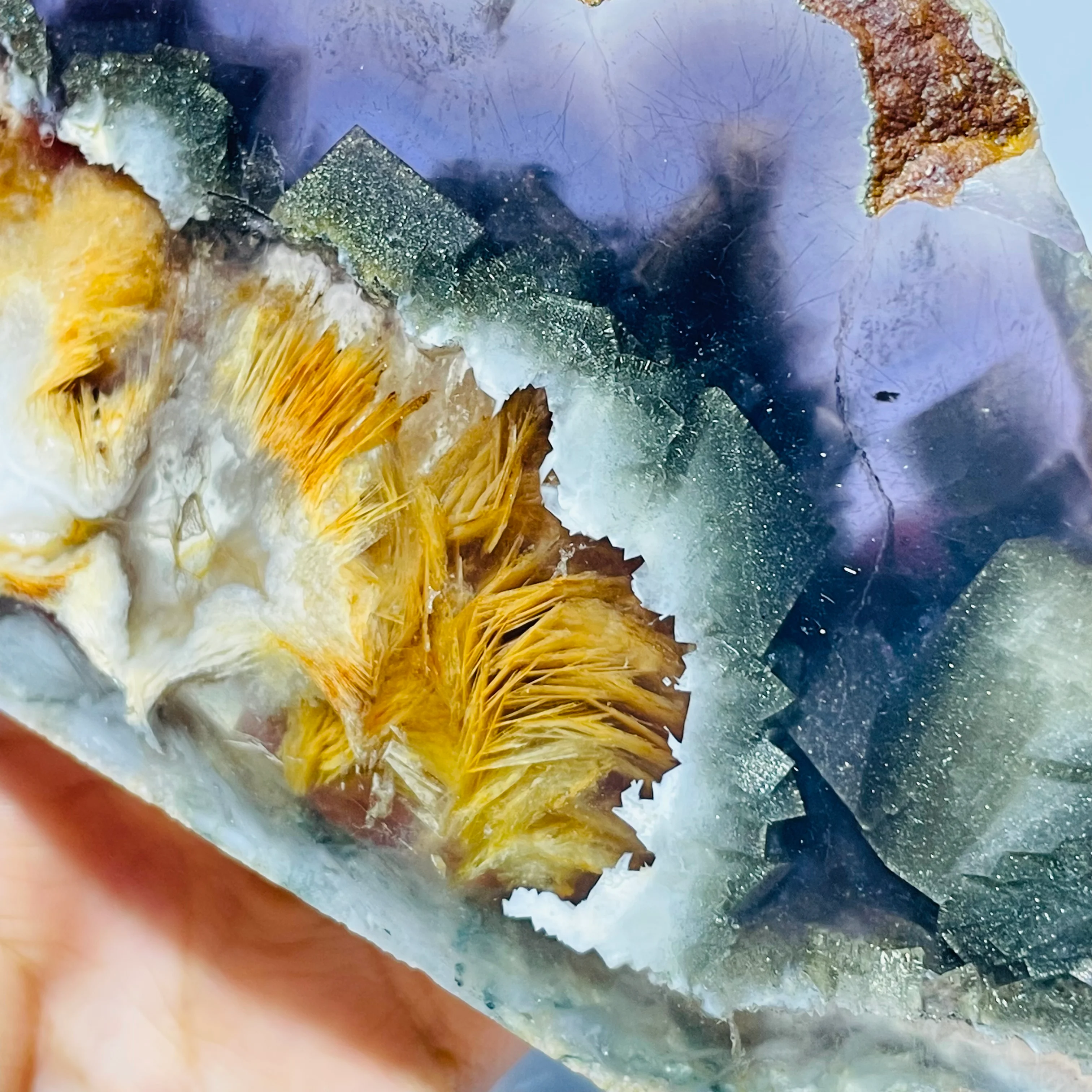 Rainbow Fluorite Mixed Cube Pyrite Spark Acicular Pyrite Slab - Image 5