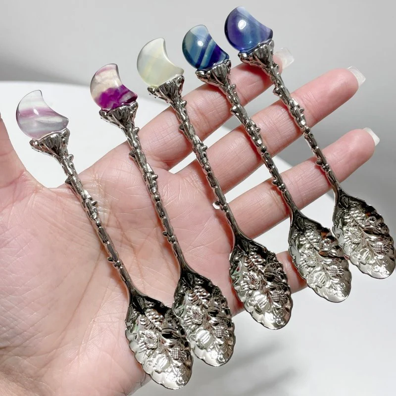 Rainbow Fluorite Moon Silver Coffee Spoon Wholesale