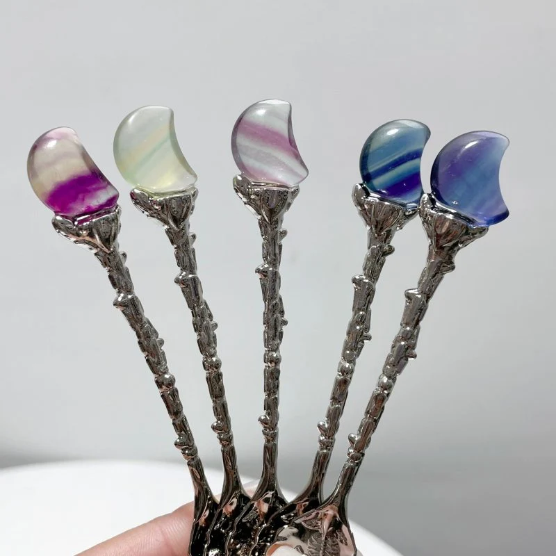 Rainbow Fluorite Moon Silver Coffee Spoon Wholesale - Image 2