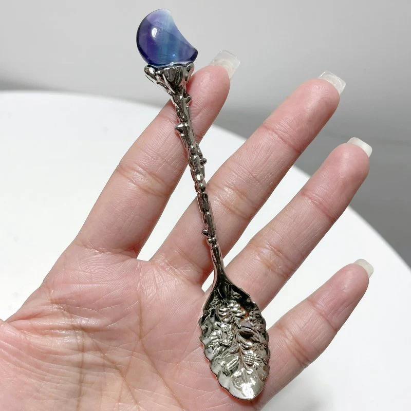 Rainbow Fluorite Moon Silver Coffee Spoon Wholesale - Image 3