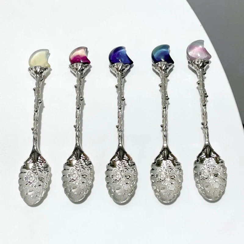 Rainbow Fluorite Moon Silver Coffee Spoon Wholesale - Image 4