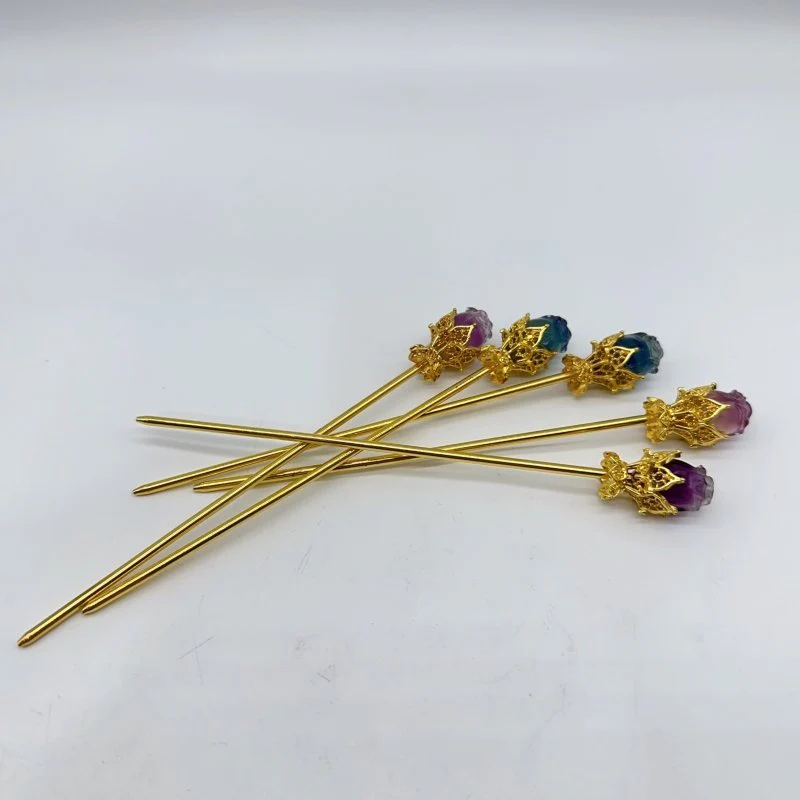 Rainbow Fluorite Rose Flower Hairpin Carving Wholesale - Image 7