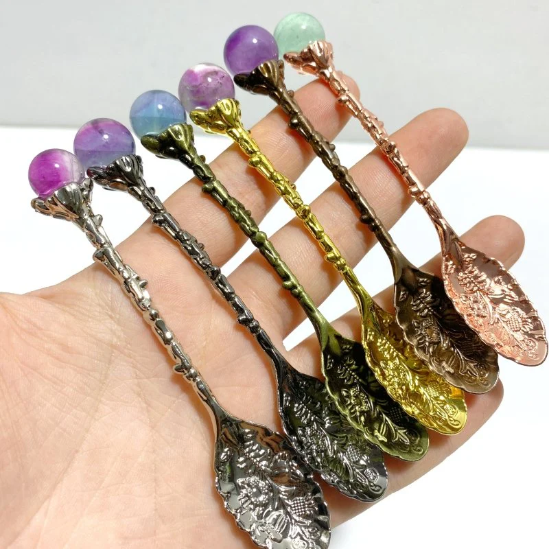 Colorful Fluorite Sphere Coffee Spoon Wholesale