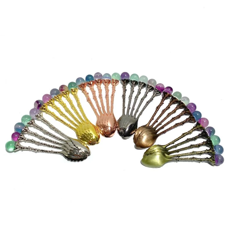 Colorful Fluorite Sphere Coffee Spoon Wholesale - Image 3