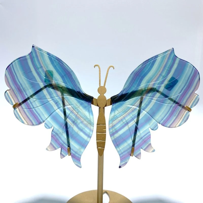 2 Pairs Rainbow Fluorite Symmetry Butterfly Wing With Stand - Image 2