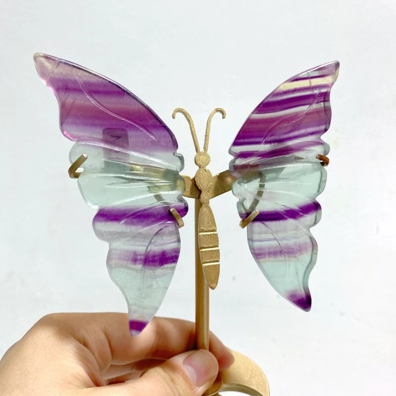5 Pairs Rainbow Fluorite Symmetry Small Butterfly Wing With Stand - Image 2