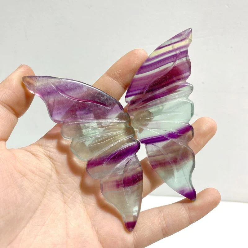 5 Pairs Rainbow Fluorite Symmetry Small Butterfly Wing With Stand - Image 3