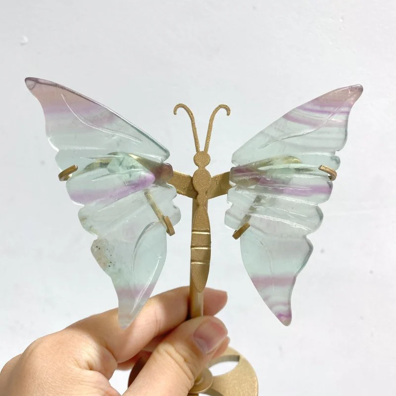 5 Pairs Rainbow Fluorite Symmetry Small Butterfly Wing With Stand - Image 4