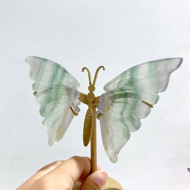 5 Pairs Rainbow Fluorite Symmetry Small Butterfly Wing With Stand - Image 5