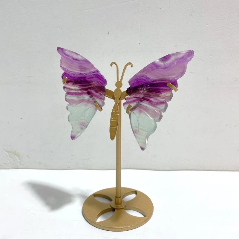 5 Pairs Rainbow Fluorite Symmetry Small Butterfly Wing With Stand - Image 7