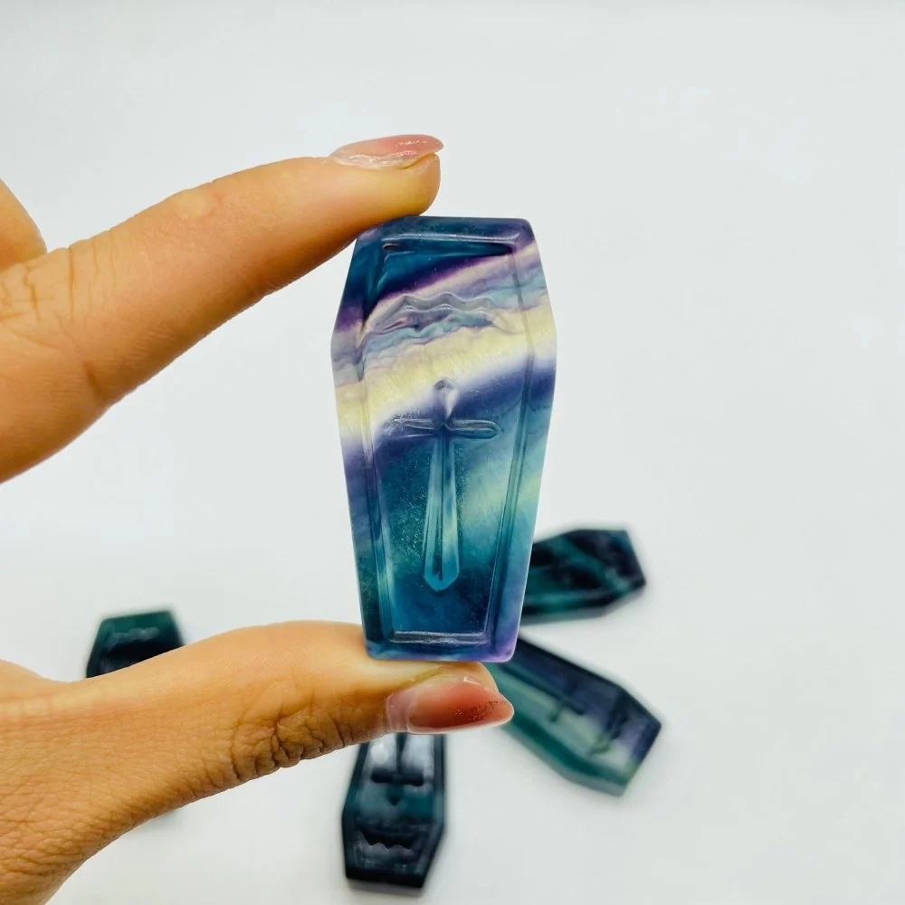 2in Rainbow Fluorite Coffin Carving Wholesale - Image 3