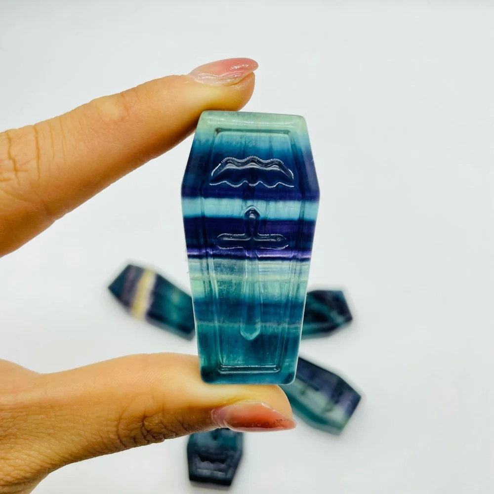 2in Rainbow Fluorite Coffin Carving Wholesale - Image 4