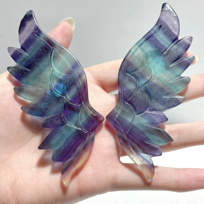 5 Pairs Rainbow Symmetry Fluorite Angel Wing With Stand - Image 7