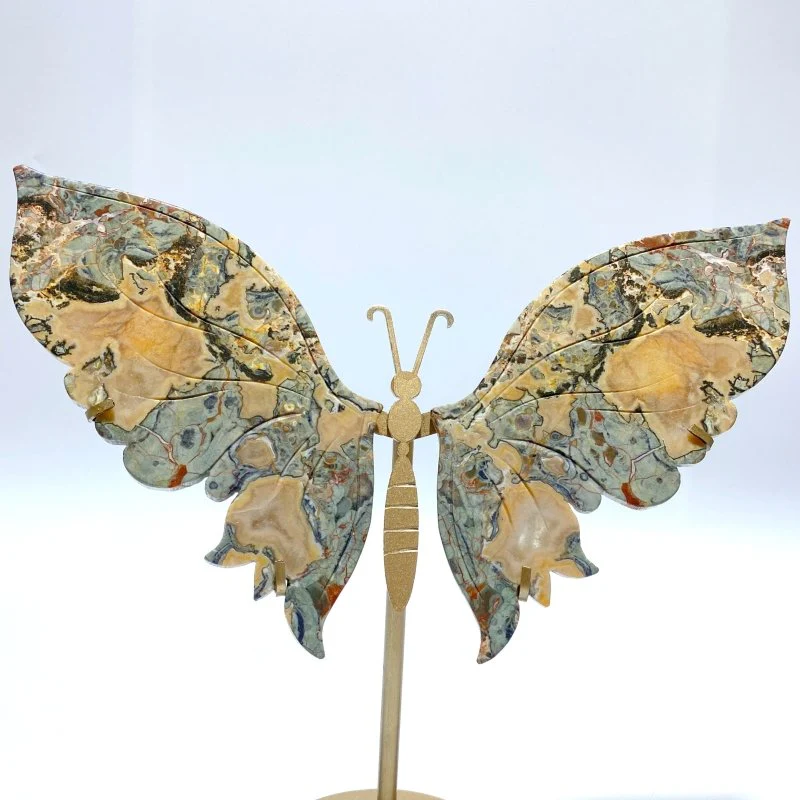 Rainforest Jasper Butterfly Wing Carving With Stand - Image 2