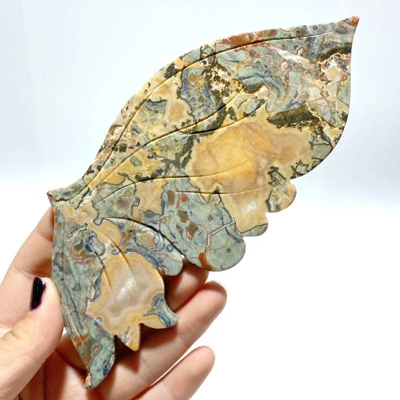 Rainforest Jasper Butterfly Wing Carving With Stand - Image 4