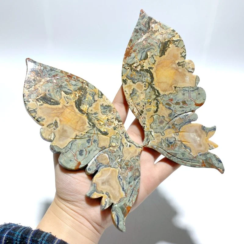 Rainforest Jasper Butterfly Wing Carving With Stand - Image 5