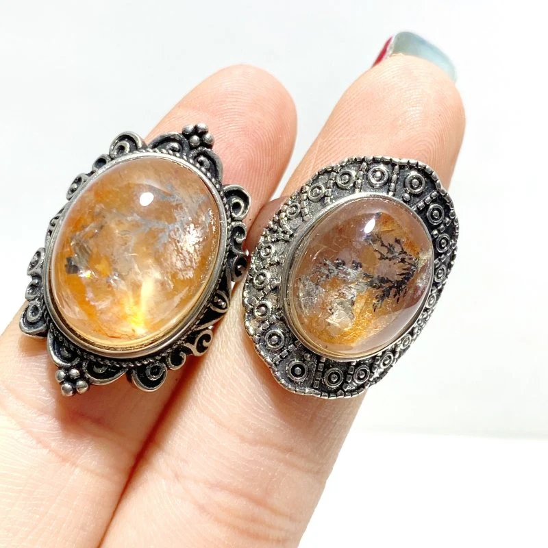 12 Pieces Rare Fire Quartz Dentritic Quartz Different Styles Ring - Image 5