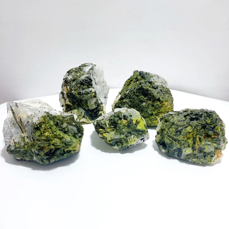 5 Pieces Large Raw Green Tourmaline In Quartz Specimen