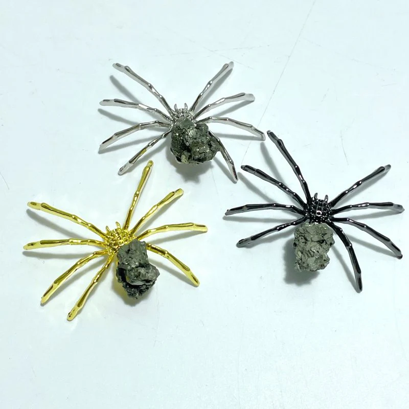 Raw Pyrite Spider Ornament Handmade Alloy Spider Wholesale