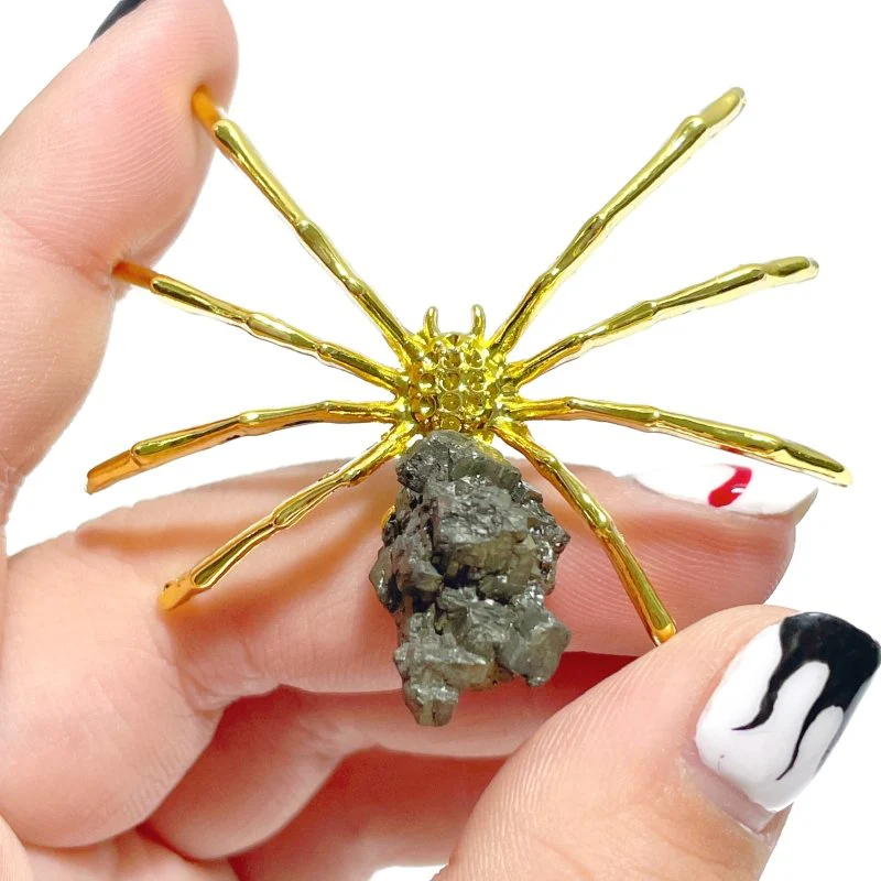 Raw Pyrite Spider Ornament Handmade Alloy Spider Wholesale - Image 2