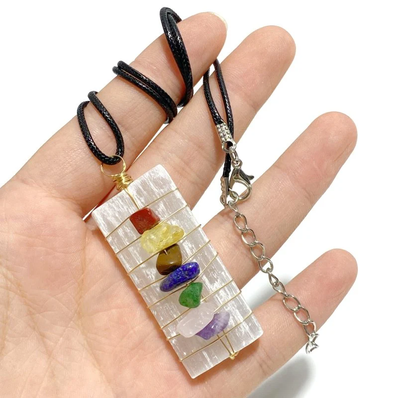 Raw Selenite Sticks With 7 Chakra Healing Stone Pendants Wholesale - Image 3