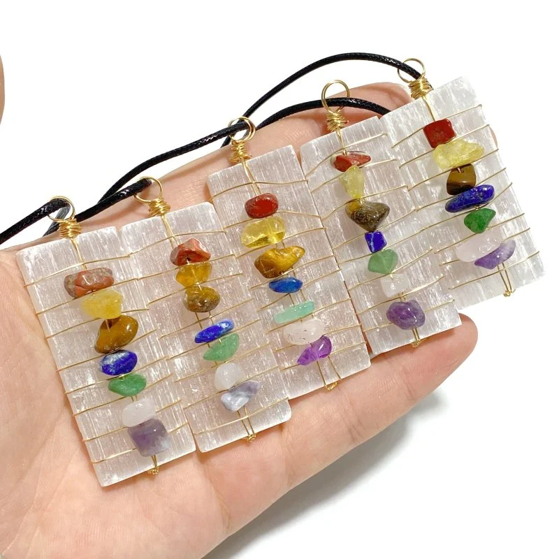Raw Selenite Sticks With 7 Chakra Healing Stone Pendants Wholesale - Image 4