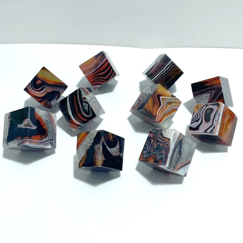 Red&Black Stripe Agate Mixed Quartz Standable Cube Wholesale