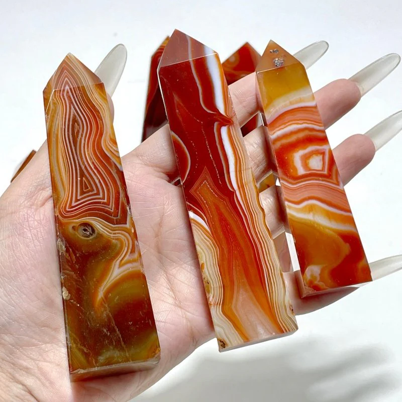 4-6in Red Carnelian Stripe Tower Point Crystal Wholesale - Image 3