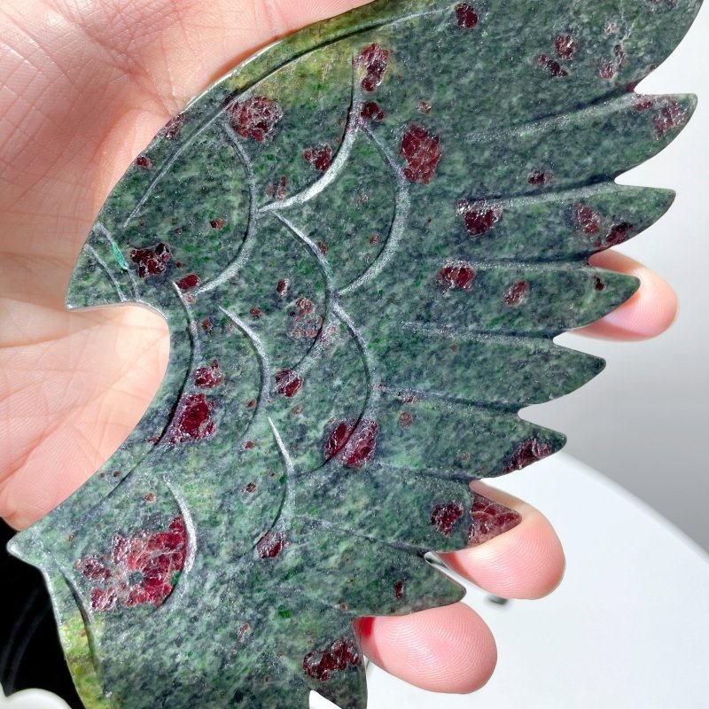 Red Garnet Demon And Angel Wing Carving With Stand - Image 2