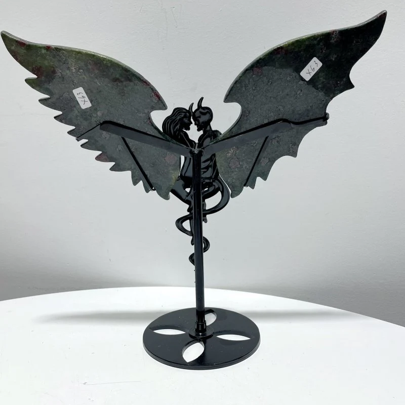 Red Garnet Demon And Angel Wing Carving With Stand - Image 3