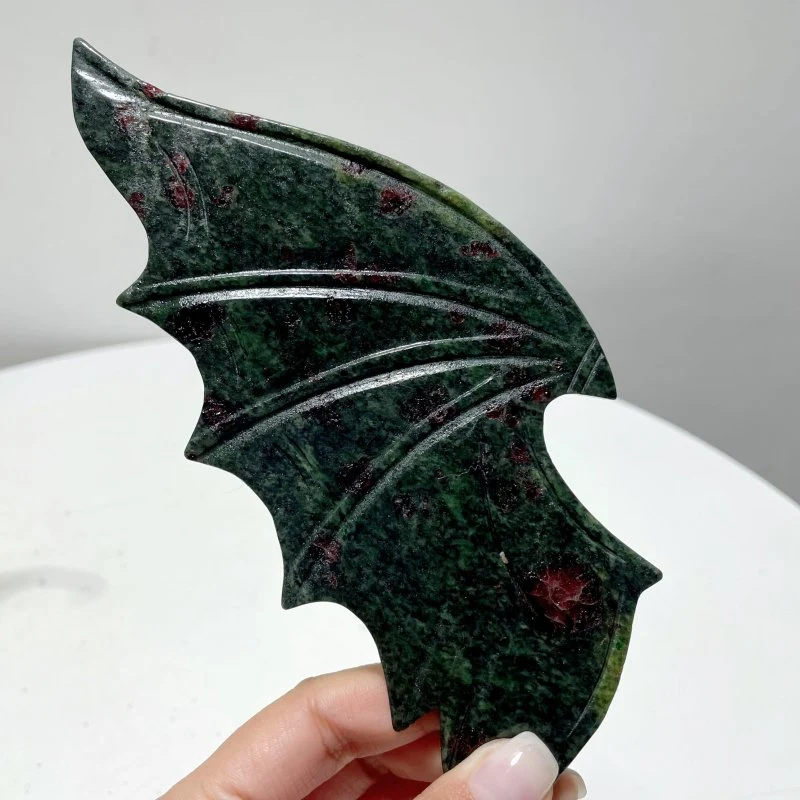 Red Garnet Demon And Angel Wing Carving With Stand - Image 4