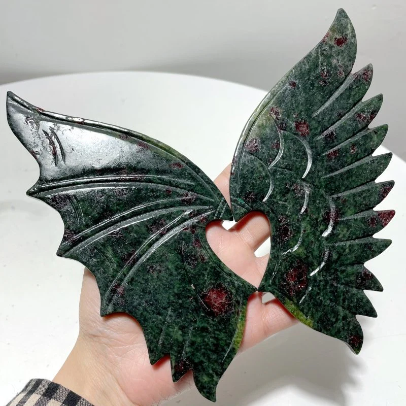 Red Garnet Demon And Angel Wing Carving With Stand - Image 5