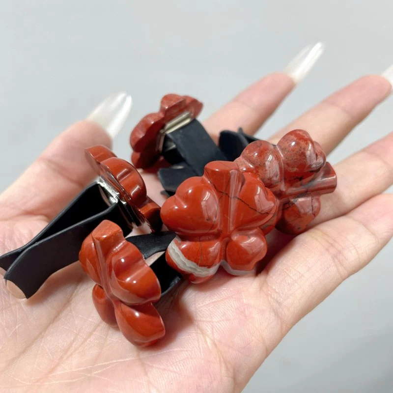 Red Jasper Four Leaf Clover Car Air Vent Clips Crystal Wholesale Car Accessories - Image 3