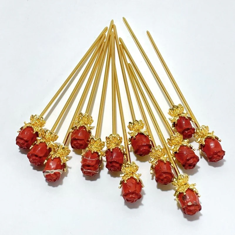 Red Jasper Hairpin Flower Carving Wholesale - Image 5