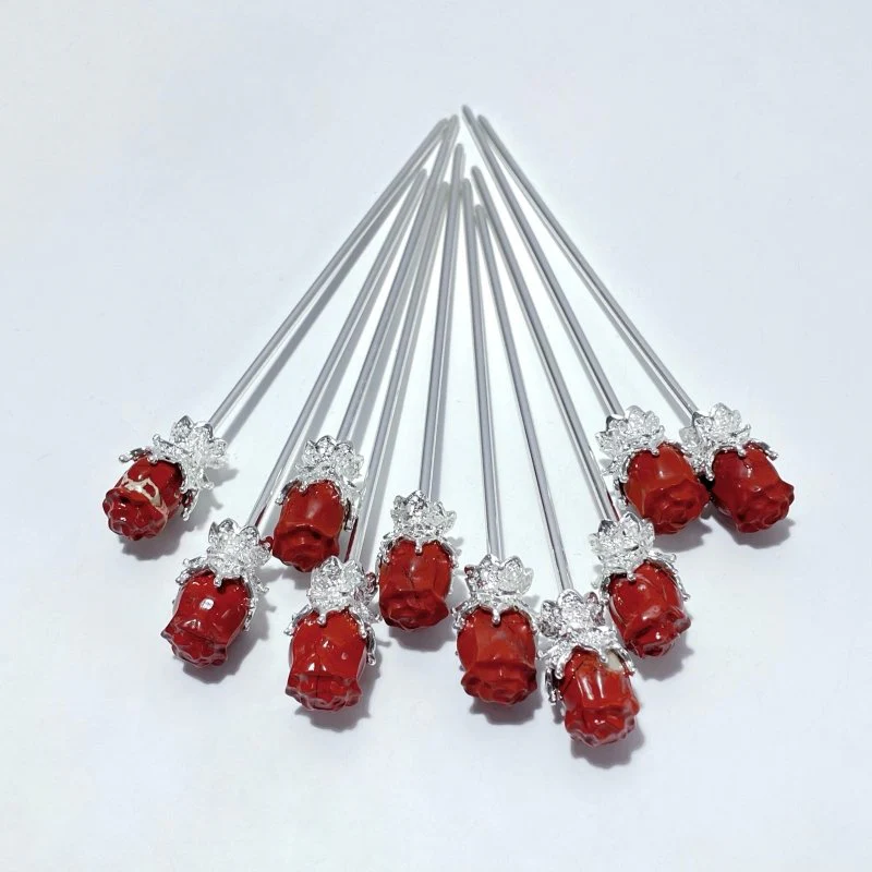 Red Jasper Hairpin Flower Carving Wholesale - Image 6